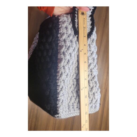 Handmade Crochet Granny Square Tote Bag Boho Retro XL Black Gray Shoulder Purse - Picture 8 of 8